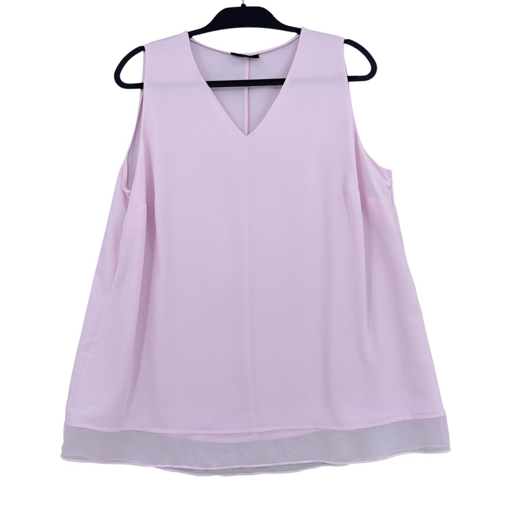Alfani V-Neck Blouse Womens 0X Polyester Light Pink Sleeveless Layered Hem